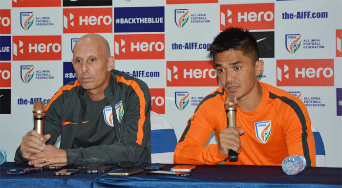 India football coach Stephen Constantine and captain Sunil Chhetri