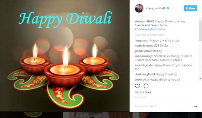 Steve Smith's Diwali greetings