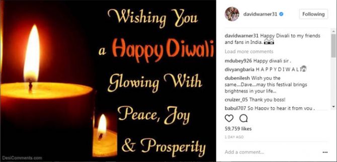 A Diwali greeting sent by David Warner