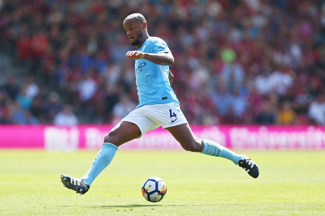 Manchester City's Vincent Kompany in action during the Premier League match against AFC Bournemouth at Vitality Stadium on August 26