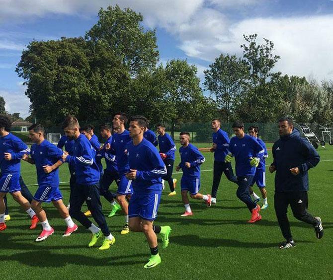 Quarabag players go through the grind at a training session on Monday, the eve of their Champions League debut