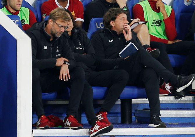 Liverpool manager Juergen Klopp cuts a frustrated figure in the dug out during the League Cup match against Leicester City on Tuesday