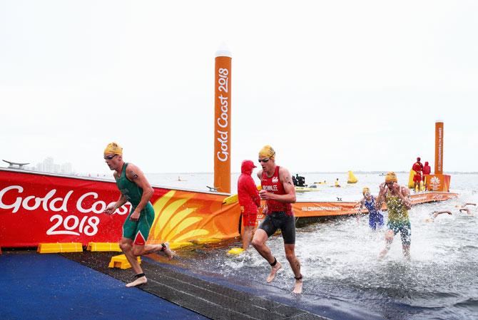 South Africa’s Henri Schoeman leads the Men's Triathlon at Southport Broadwater Parklands