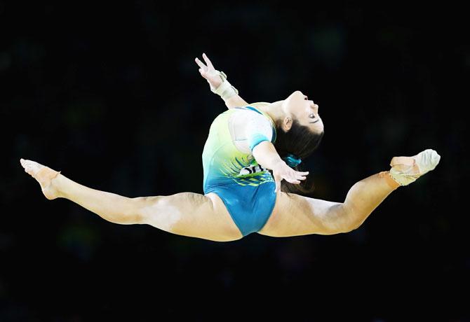 Australia's Georgia Godwin competes in the floor exercise in the women's individual all-around gymnastics final at Coomera Indoor Sports Centre