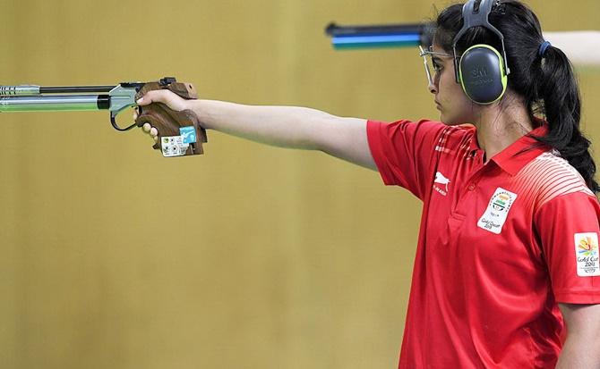 Manu Bhaker in action during the 2018 Commonwealth Games. She had won gold in the women's 10m Air Pistol event as shooters accounted for 16 of India's 66 medals at the CWG in 2018