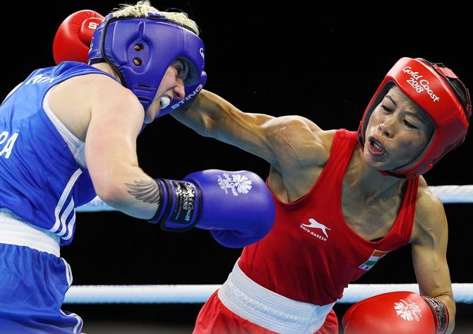 Mary Kom defeats Northern Ireland's Kristina O'Hara to win a Commonwealth Games gold medal at the Commonwealth Games, Gold Coast, Australia, April 14, 2018.  Photograph: Athit Perawongmetha/Reuters