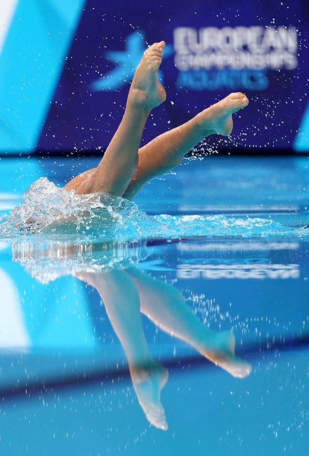 Greece'S Evangelia Platanioti competes in the Solo Free Routine, Preliminary round during the Synchronised Swimming on Day Four of the European Championships at Scotstoun Sports Campus in Glasgow on August 5