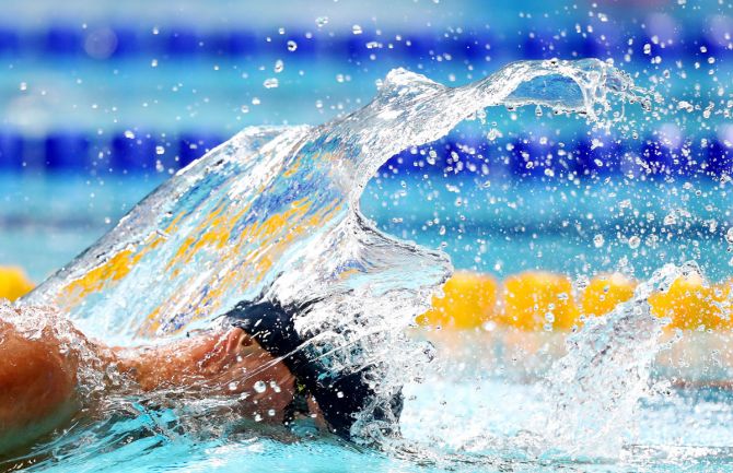 Ukraine's \Mykhaylo Romanchuk competes in the Men's 1500m Freestyle swimming final at Tollcross International Swimming Centre in Glasgow on August 5