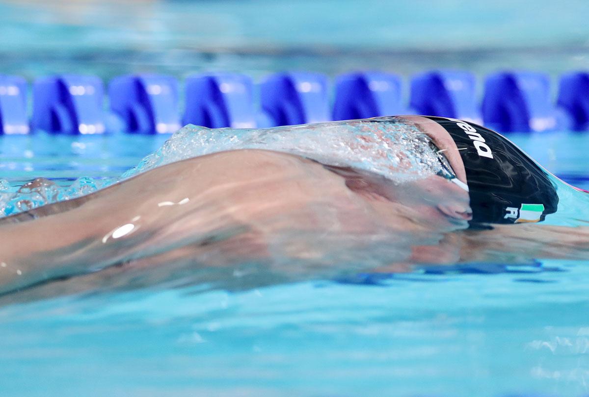 Ireland's Shane Ryan competes in the Men's 100m Backstroke Semi-Final 1 at Tollcross International Swimming Centre in Glasgow on August 5