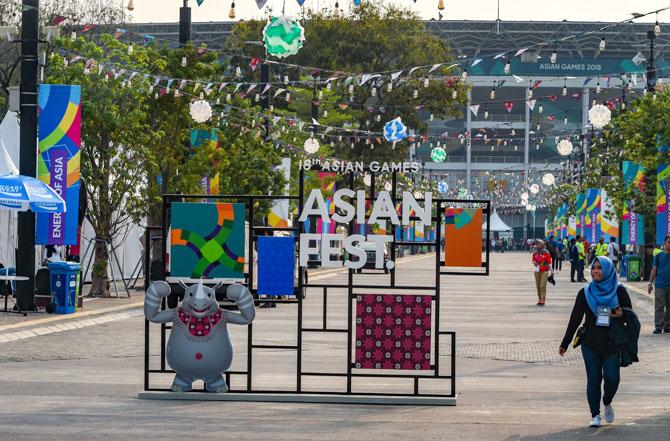 An outside view of Gelora Bung Karno Stadium ahead of Asian Games 2018, in Jakarta, on Thursday