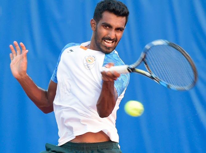 Prajnesh Gunneswaran during a training session