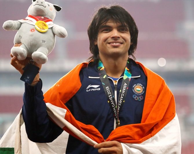 Neeraj Chopra, Asian Games gold medalist in the javelin event. Photograph: Darren Whiteside/Reuters