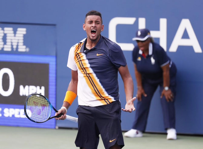 Nick Kyrgios celebrates match point against France's Pierre-Hugues Herbert on Thursday