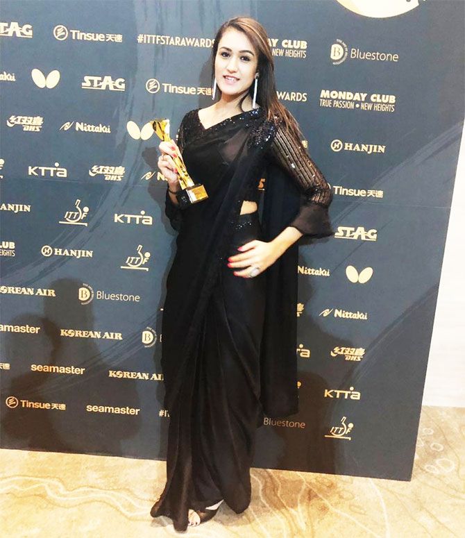 India's Manika Batra poses with her trophy at the awards function in Incheon on Thursday