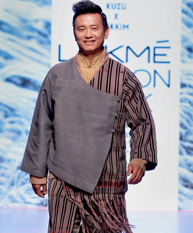 Bhaichung Bhutia walks the ramp at the Lakme Fashion Week on Thursday
