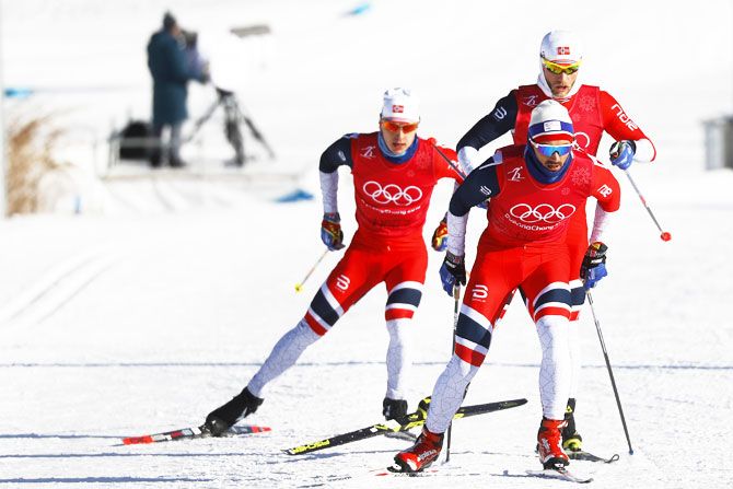 Norway's team trains at the Alpensia Cross-Country Skiing Centre in Pyeongchang on Thursday