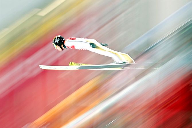 Japan's ski jumper Daiki Ito competes in the men’s normal hill individual trial round at the Alpensia ski jumping centre in Pyeonchang on Thursday
