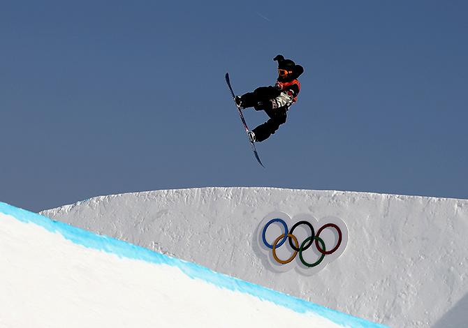 An athlete in action during Slopestyle training at Phoenix Park in Pyeongchang on Thursday