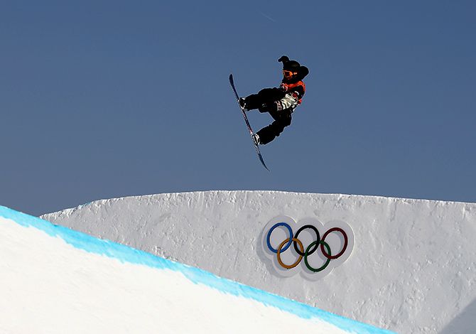 An athlete in action during Slopestyle training at Phoenix Park in Pyeongchang on Thursday