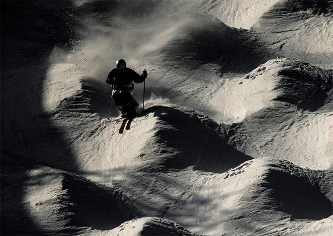 South Korean Moguls skier Jae Woo Choi crashes during a training session at Bokwang Phoenix Snow Park in Pyeongchang on Thursday