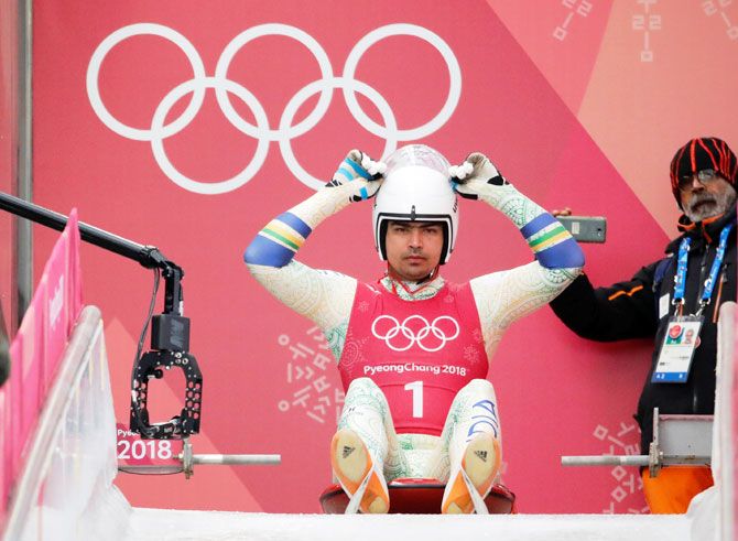 India's Shiva Keshavan prepares to start during a Luge men's singles training session at the Olympic Sliding Centre in Pyeongchang on Friday