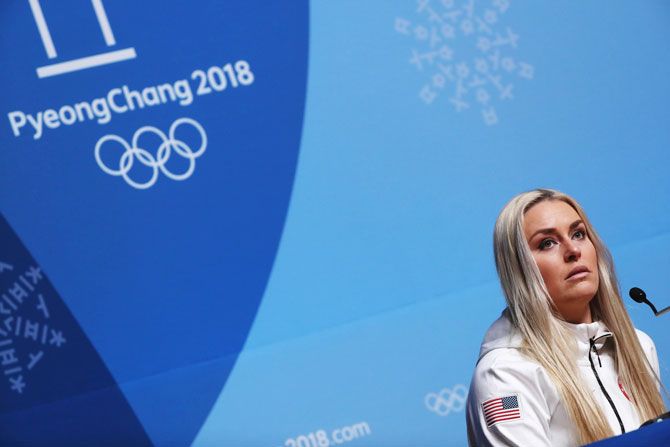 United States' alpine skier Lindsey Vonn attends her press conference at the Main Press Centre during previews ahead of the PyeongChang 2018 Winter Olympic Games in Pyeongchang in South Korea on Friday