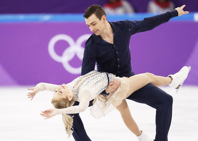 US figure skaters Alexa Scimeca Knierim and Chris Kneirim perform during the pair skating short program competition at the Gangneung Ice Arena at Gangneung, South Korea on Wednesday