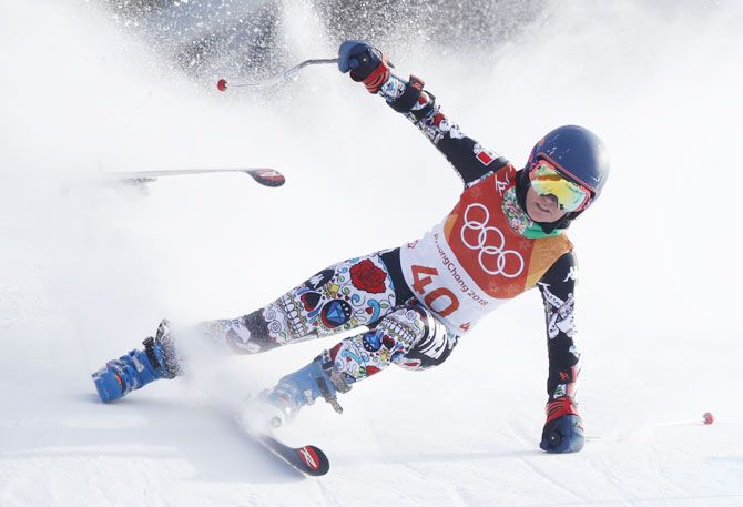 Mexican skier Sarah Schleper during the women's giant slalom in Yongpyong Alpine Centre in Pyeongchang on Thursday
