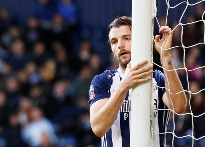 West Bromwich Albion's Jay Rodriguez reacts after teammate Ahmed Hegazi hits the bar during their FA Cup fifth round match against Southampton at The Hawthorns at West Brom on Saturday