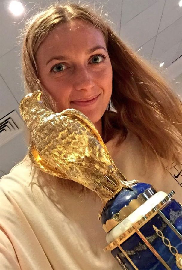 Petra Kvitova with the Qatar Open trophy