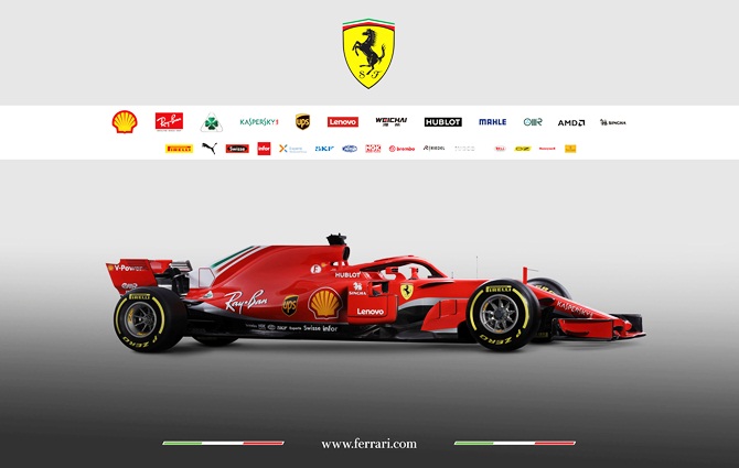 The new Ferrari F1 car model SF71H is seen in this handout photo released from Maranello, Italy, on Thursday