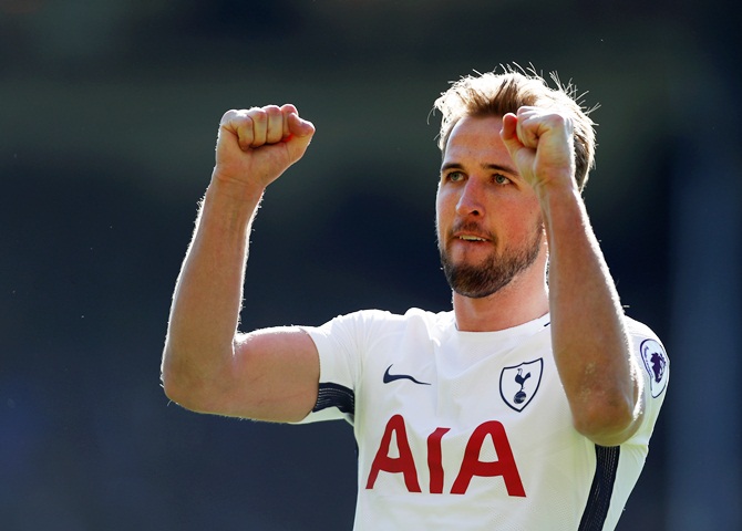 Tottenham's Harry Kane celebrates scoring their first goal against Crystal Palace at Selhurst Park, London, on Sunday