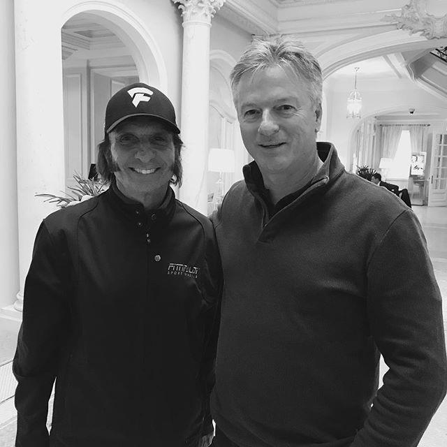 Laureus World Sports Awards academy member and former Australian cricket captain Steve Waugh with fellow academy member and Brazilian racing legend Emerson Fittipaldi