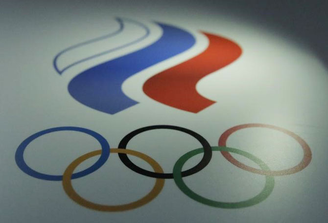 The logo of Russian Olympic Committee (ROC) is seen at the committee's headquarters in Moscow, Russia