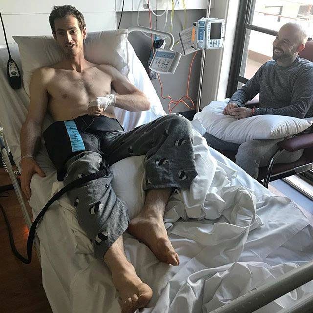 Andy Murray is all smiles as he recuperates in hospital post his right hip surgery on Monday