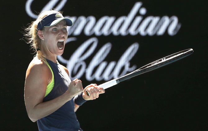Germany's Angelique Kerber celebrates after her victory over Croatia's Donna Vekic