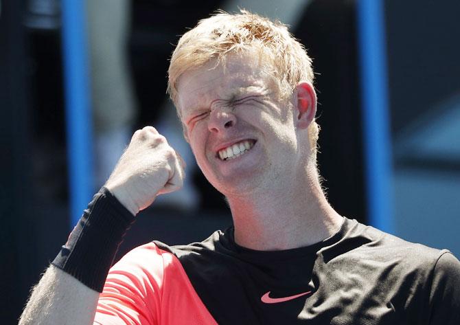 Britain's Kyle Edmund celebrates his win against Georgia's Nikoloz Basilashvili