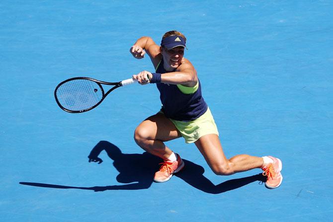  Angelique Kerber plays a forehand in her fourth round match against Su-Wei Hsieh. on Monday