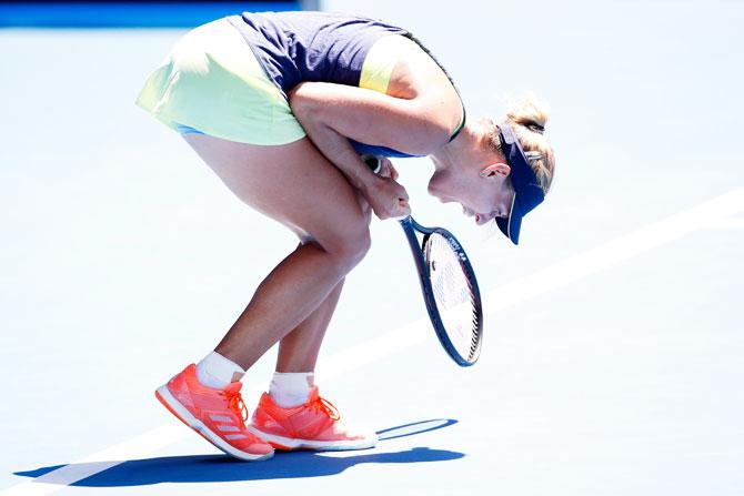 Germany's Angelique Kerber celebrates on winning a point in her fourth round match against Taipei's Hsieh  Su-Wei