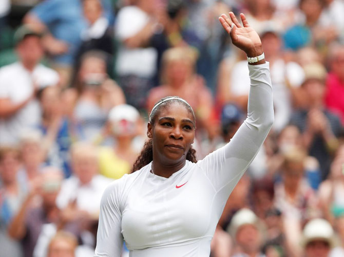 USA's Serena Williams celebrates winning her second round match against Bulgaria's Viktoriya Tomova 