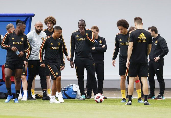 Belgium players at a training session on Sunday