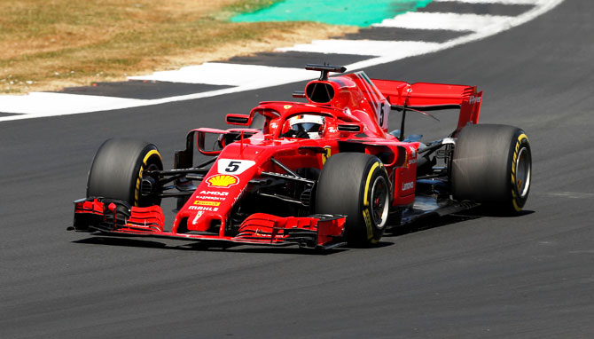 Ferrari’s Sebastian Vettel in action during the British GP at the Silverstone Circuit, Silverstone on Sunday
