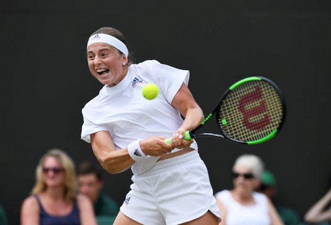 Latvia's Jelena Ostapenko in action during the fourth round match against Belarus' Aliaksandra Sasnovich 