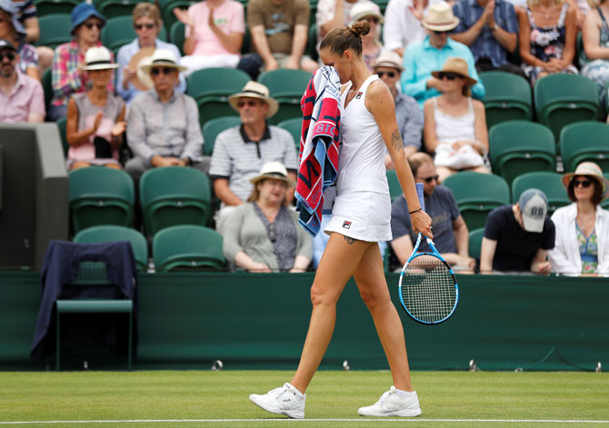 Czech Republic's Karolina Pliskova reacts during the fourth round match against Netherland's Kiki Bertens 