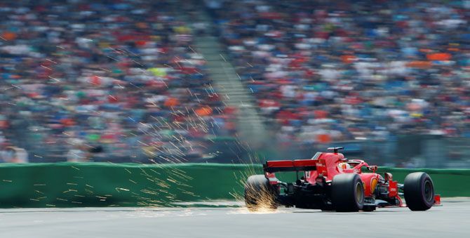Ferrari's Sebastian Vettel in action during qualifying of the German GP at Hockenheimring, Hockenheim, on Saturday