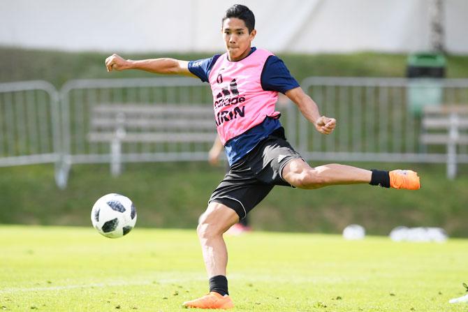 Japan's Yoshinori Muto during a training session