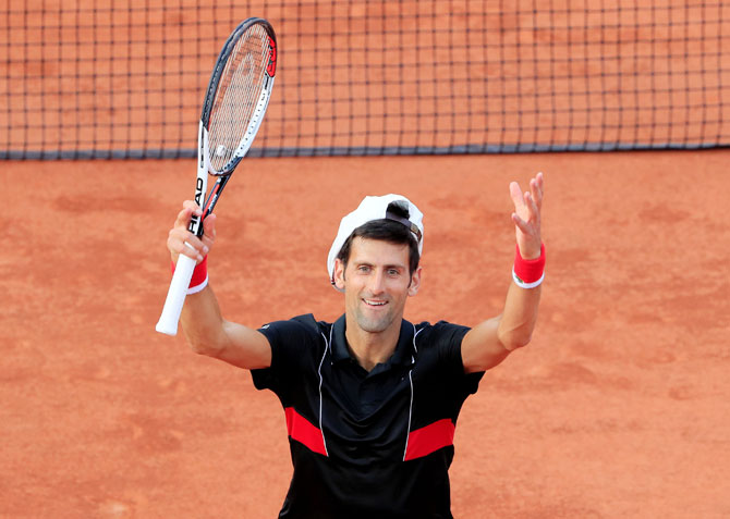 Serbia's Novak Djokovic celebrates winning his fourth round match against Spain's Fernando Verdasco