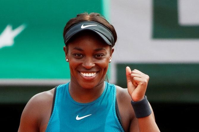 USA's Sloane Stephens celebrates after winning her fourth round match against Estonia's Anett Kontaveit