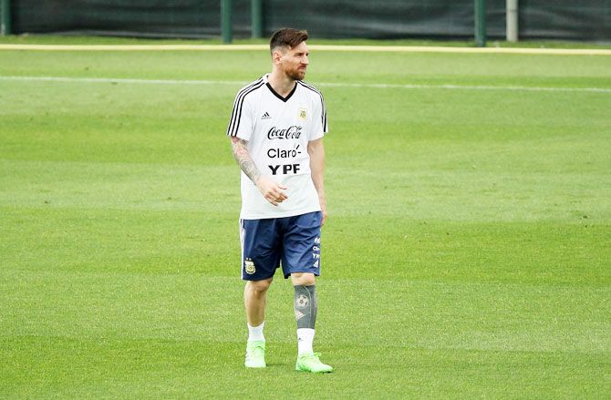 Argentina's Lionel Messi during a training session 