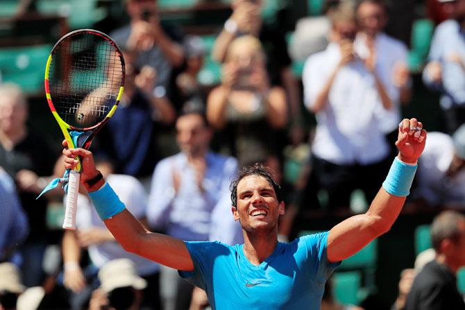 Spain's Rafael Nadal celebrates after winning his quarter-final match against Argentina's Diego Schwartzman